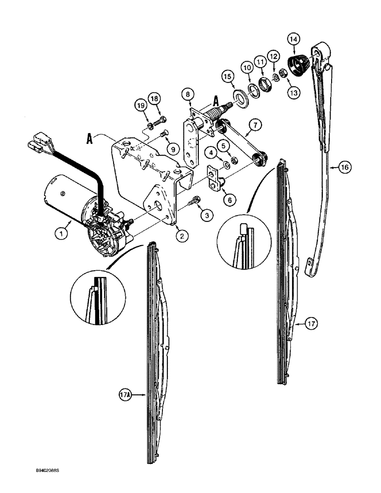 Схема запчастей Case 580SL - (9-110) - CAB FRONT WINDSHIELD WIPER (09) - CHASSIS/ATTACHMENTS