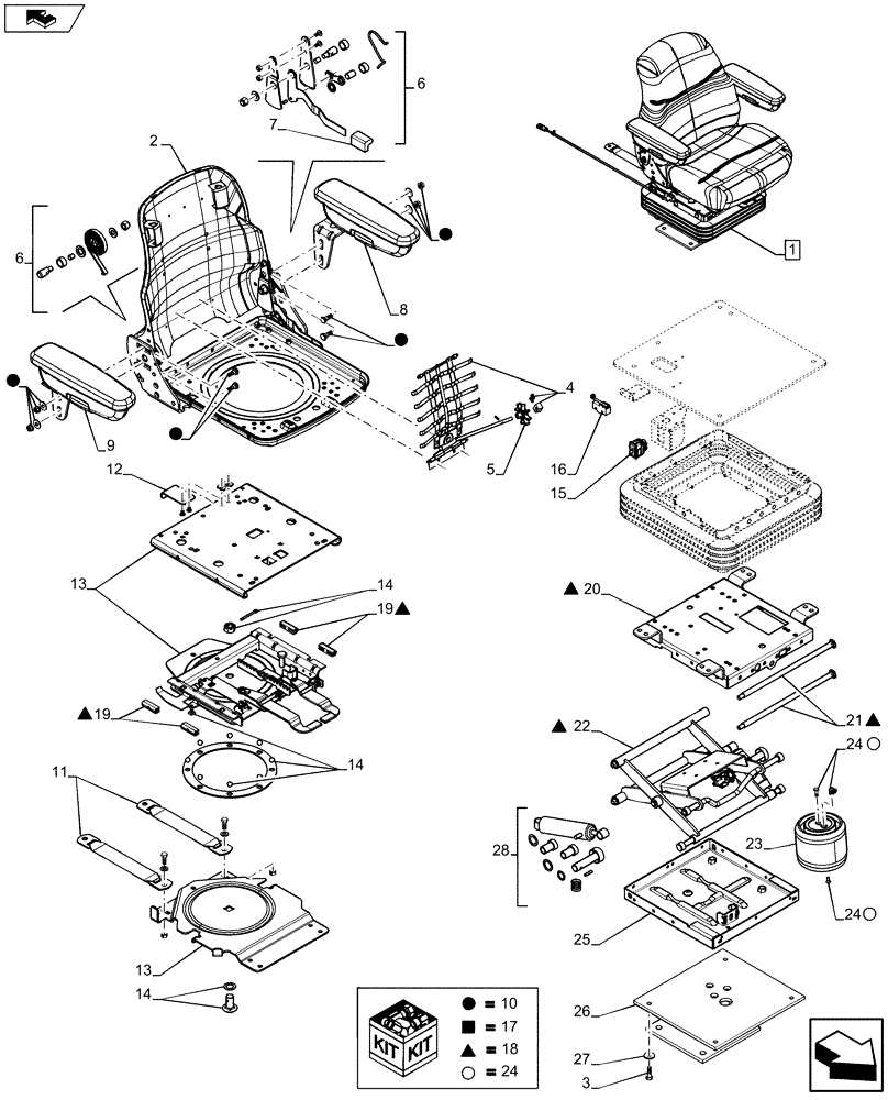 Схема запчастей Case 580SN - (90.124.01[02]) - VAR - 747896 - SEAT - MOUNTING (AIR SUSPENSION) (90) - PLATFORM, CAB, BODYWORK AND DECALS