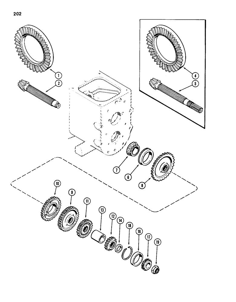 Схема запчастей Case 584D - (202) - TRANSAXLE COUNTERSHAFT, TRANSMISSION SERIAL NO. 16249203 AND TO SERIAL NO 16270318, 2 AND 4WD (21) - TRANSMISSION