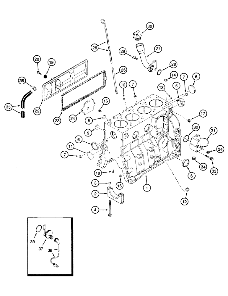 Схема запчастей Case 580SK - (2-46) - CYLINDER BLOCK, 4-390 ENGINE (02) - ENGINE