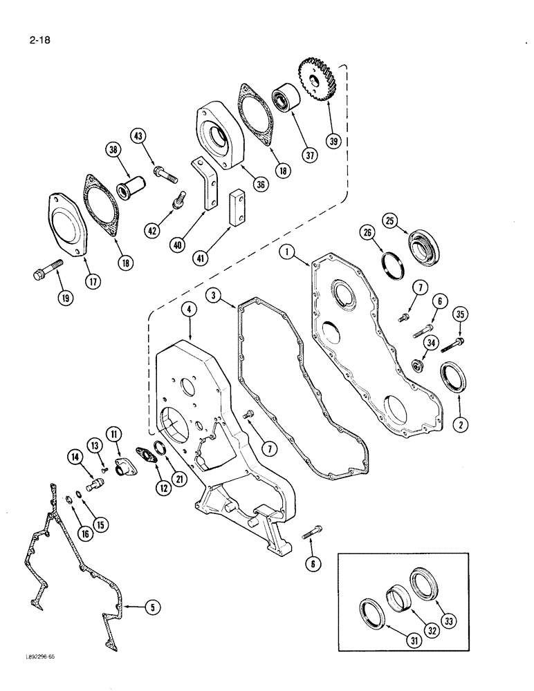 Схема запчастей Case 780D - (2-18) - FRONT GEAR COVER, 6T-590 ENGINE (02) - ENGINE