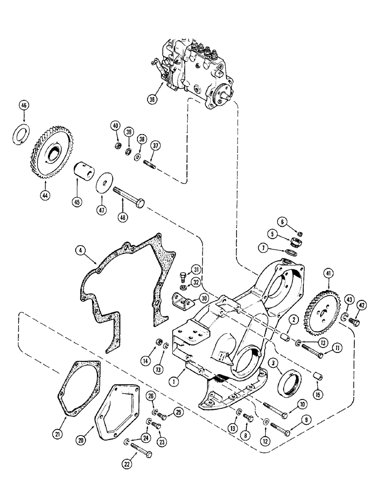 Схема запчастей Case 680CK - (034) - TIMING GEAR COVER, (301B) DIESEL ENGINE, INJECTION PUMP (10) - ENGINE