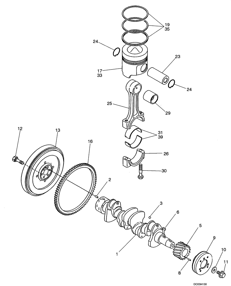 Схема запчастей Case CX47 - (02-19[00]) - CRANKSHAFT AND PISTON (02) - ENGINE