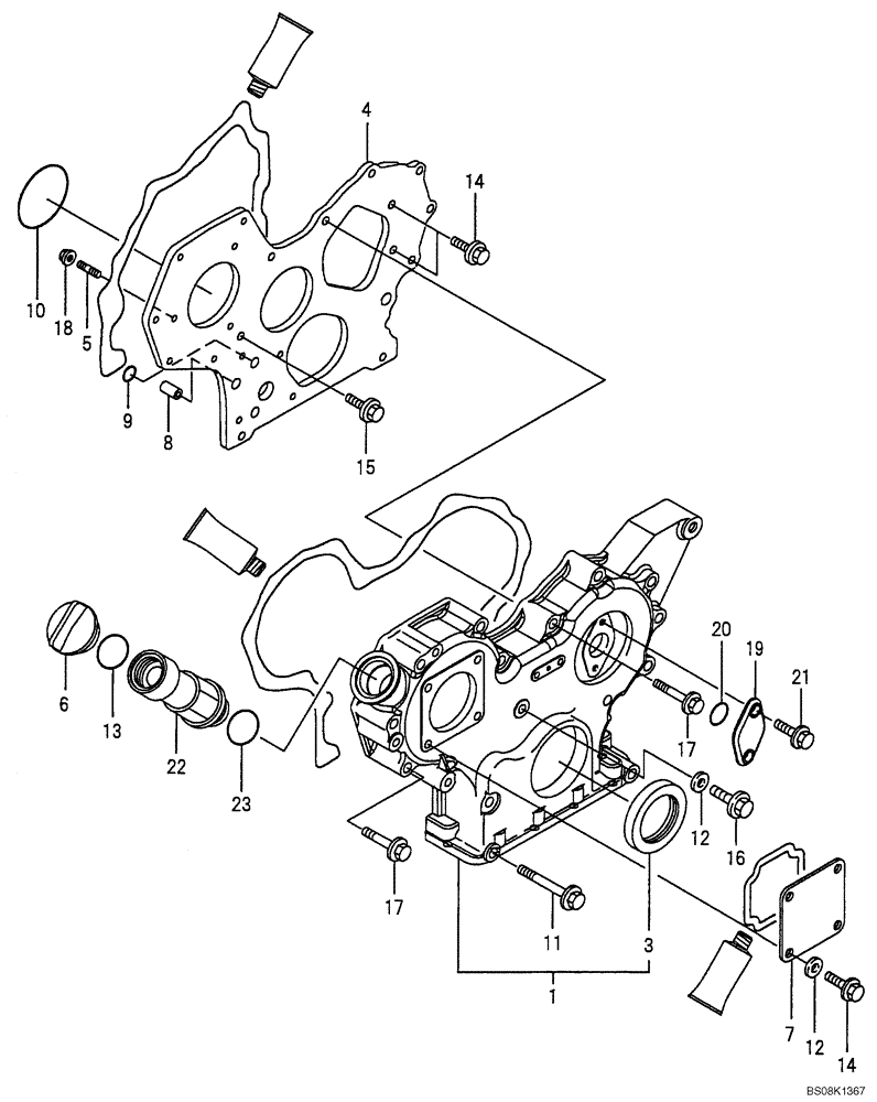 Схема запчастей Case CX50B - (08-002) - GEAR HOUSING ENGINE COMPONENTS