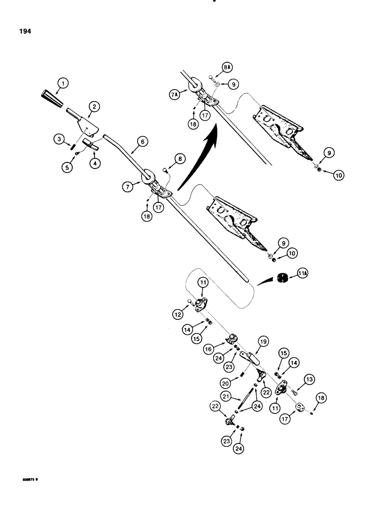 Схема запчастей Case 580E - (194) - SHUTTLE CONTROL AND LINKAGE (06) - POWER TRAIN