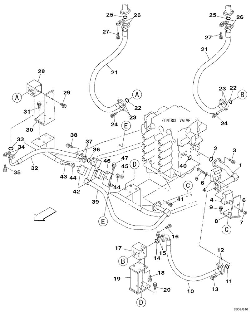 Схема запчастей Case CX800B - (08-32[01]) - HYDRAULICS, AUXILIARY - DOUBLE ACTING CIRCUIT, HAND OPERATED (08) - HYDRAULICS