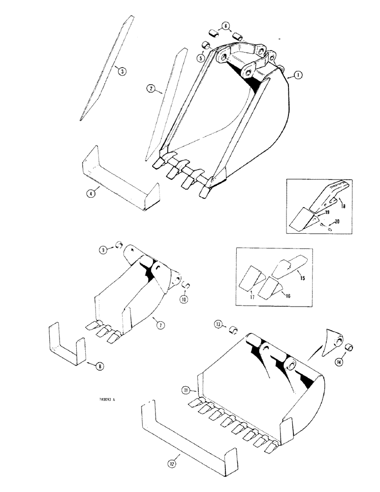 Схема запчастей Case 680CK - (224) - BACKHOE BUCKETS, TRENCHING BUCKETS (MACHINERY ITEM) (84) - BOOMS, DIPPERS & BUCKETS