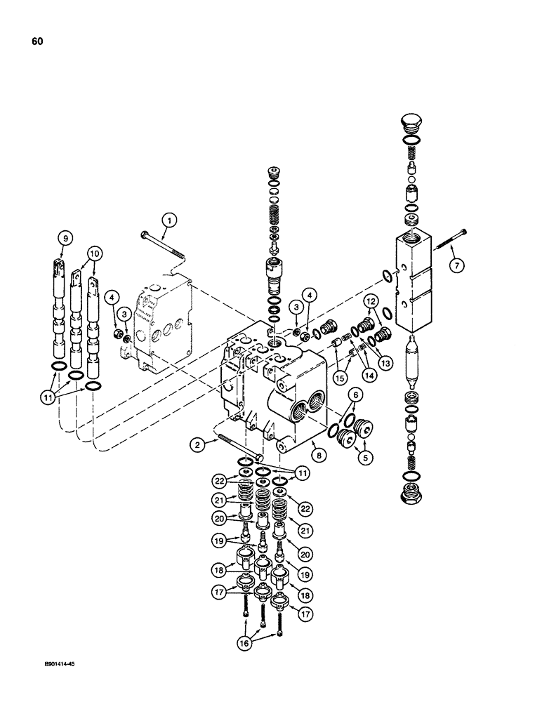 Схема запчастей Case D100 - (7-060) - BACKHOE CONTROL VALVE - DUKE, OUTLET SETION, USED ON 1835C, 1840 & 1845C UNI-LOADERS 