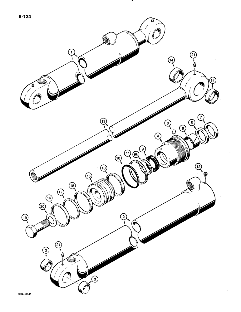 Схема запчастей Case 480E - (8-124) - G102835 BACKHOE BOOM CYLINDER, 480E MODELS ONLY (08) - HYDRAULICS