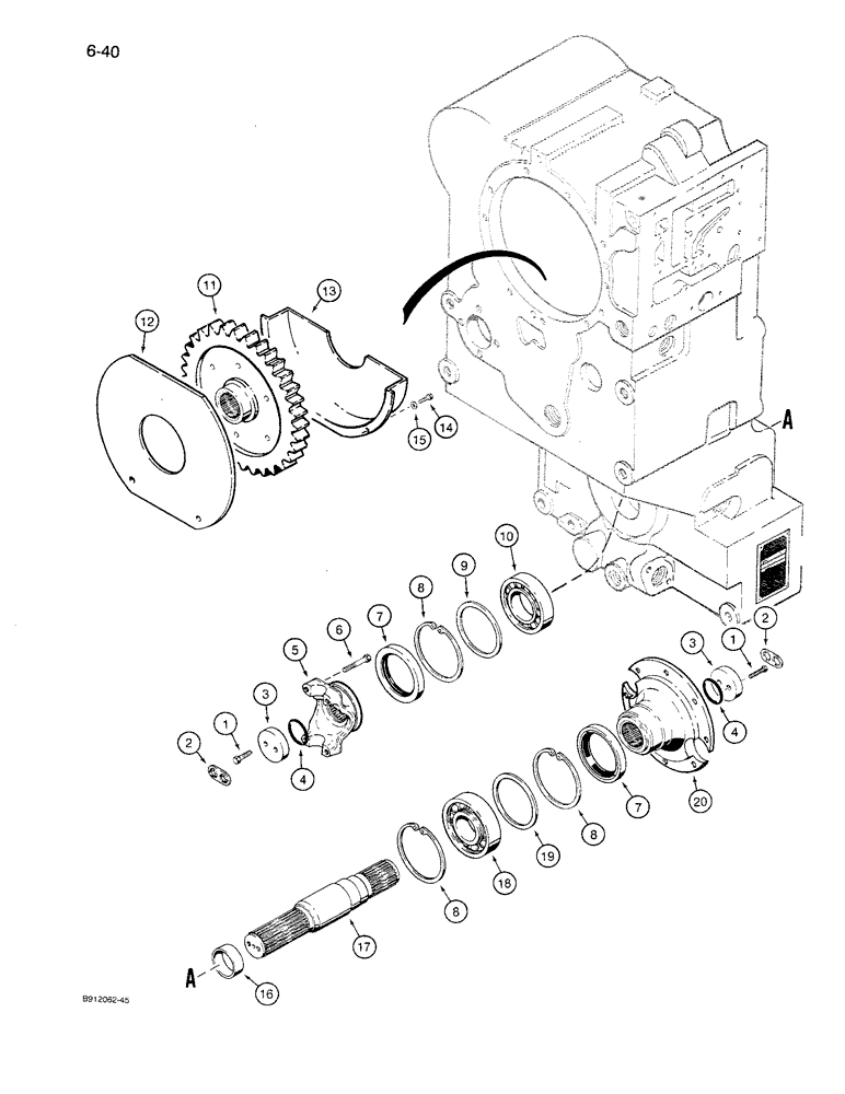 Схема запчастей Case 621 - (6-40) - TRANSMISSION ASSEMBLY, OUTPUT SHAFT AND GEAR, P.I.N. JAK0027512 AND AFTER (06) - POWER TRAIN