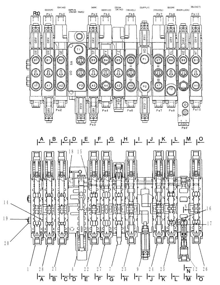 Схема запчастей Case CX36B - (HC001-72[1]) - VALVE ASSEMBLY, CONTROL (ANGLE DOZER) (35) - HYDRAULIC SYSTEMS