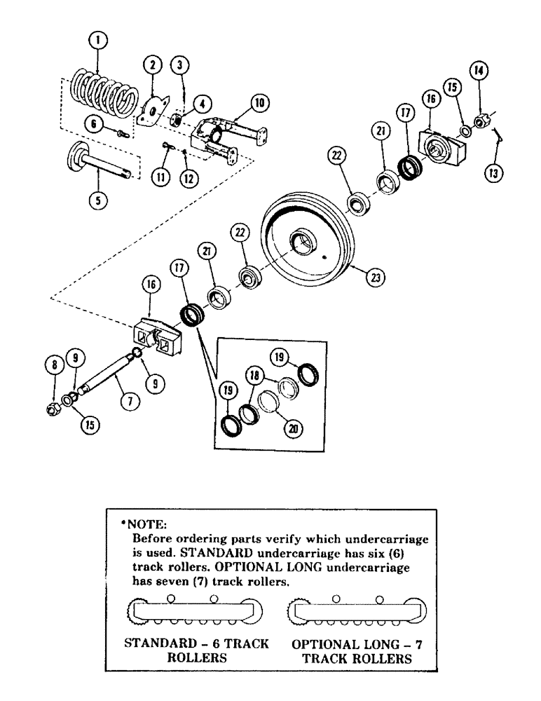 Схема запчастей Case 880B - (140) - IDLER WHEEL AND TRACK ADJUSTER, * (USED ON UNITS W/OPTIONAL LONG UNDERCARRIAGE) (04) - UNDERCARRIAGE