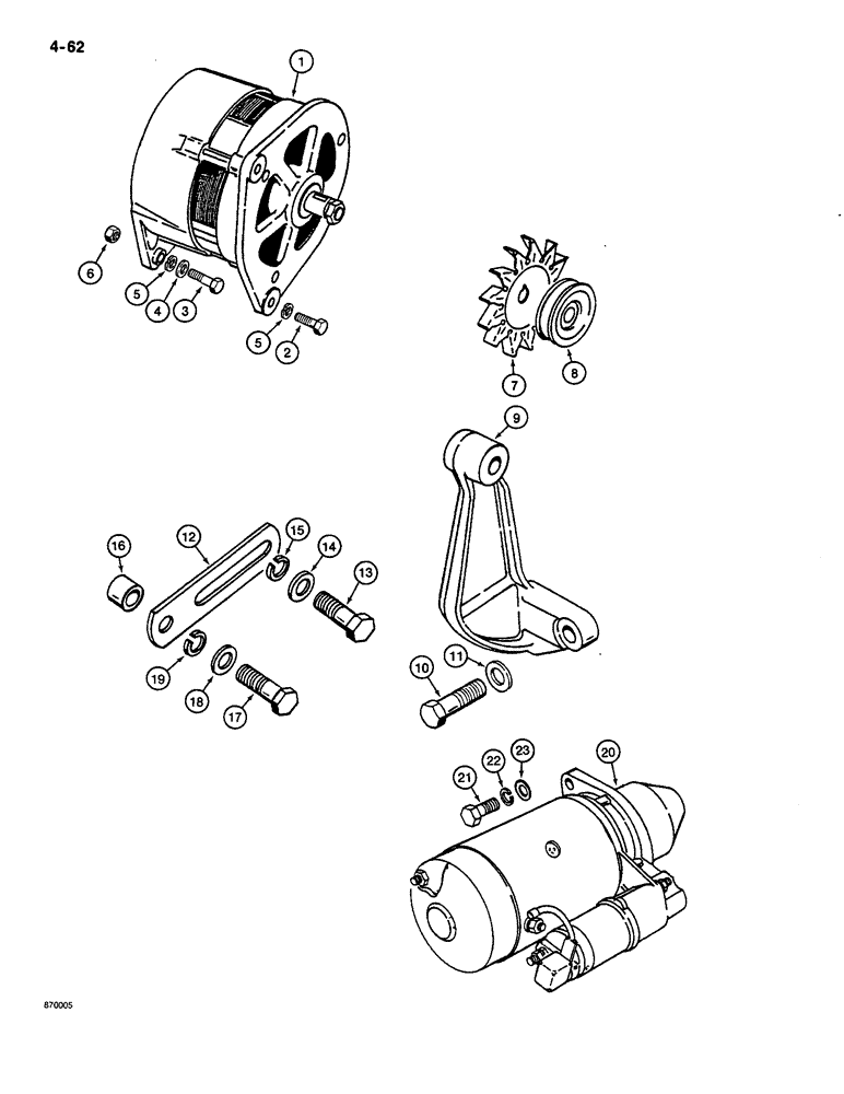 Схема запчастей Case CASE - (4-62) - STARTER AND ALTERNATOR MOUNTING (04) - ELECTRICAL SYSTEMS