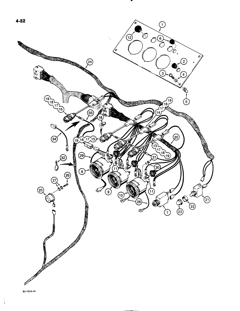 Схема запчастей Case W11B - (4-052) - ELECTRICAL SYSTEM, RIGHT-HAND INSTRUMENT PANEL, BEFORE P.I.N 9158252 (04) - ELECTRICAL SYSTEMS