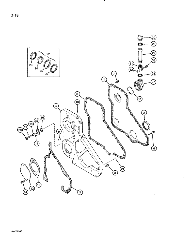 Схема запчастей Case 821 - (2-018) - FRONT GEAR COVER, 6T-830 ENGINE (02) - ENGINE