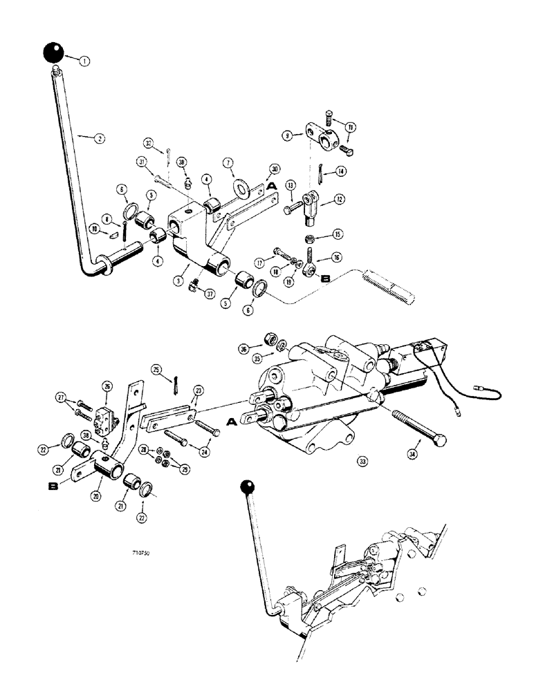 Схема запчастей Case 680CK - (202) - LOADER CONTROLS, 2 SPOOL VALVE AND LEVERS (35) - HYDRAULIC SYSTEMS