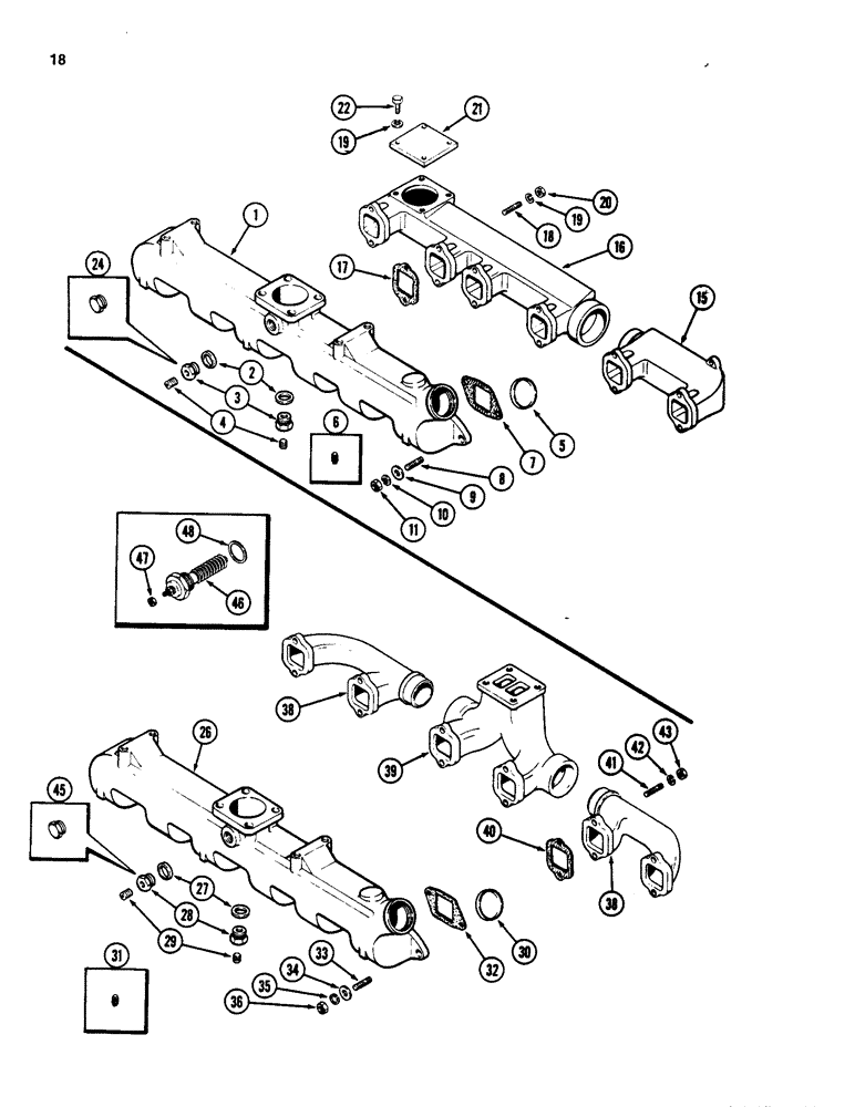 Схема запчастей Case W20 - (018) - MANIFOLDS, 401BD DIESEL ENGINE, NATURAL ASPIRATED (02) - ENGINE