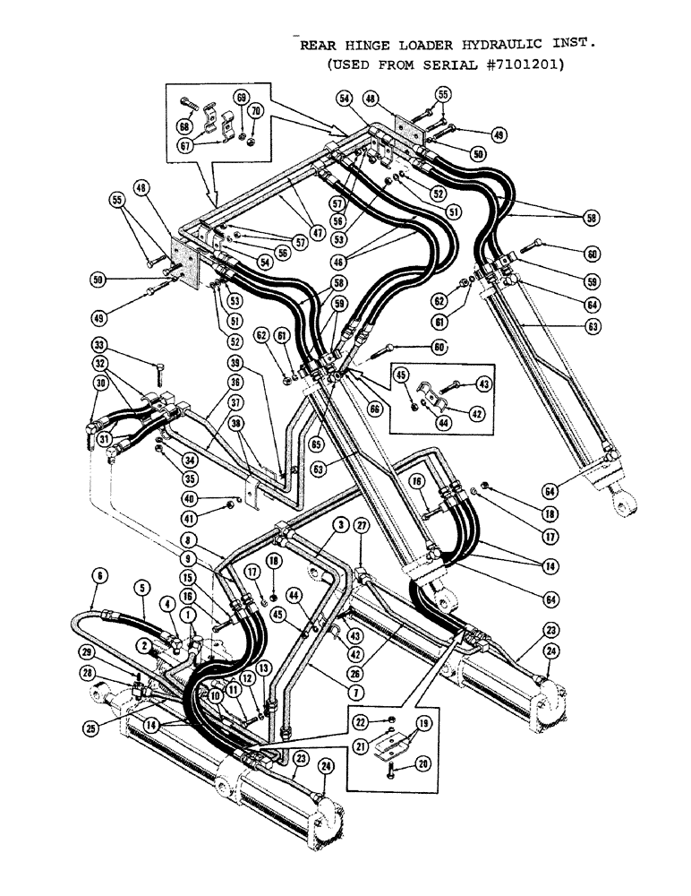 Схема запчастей Case 1000C - (208) - REAR HINGE LOADER HYDRAULIC INSTALLATION, USED FROM SERIAL NUMBER 7101201 (05) - UPPERSTRUCTURE CHASSIS