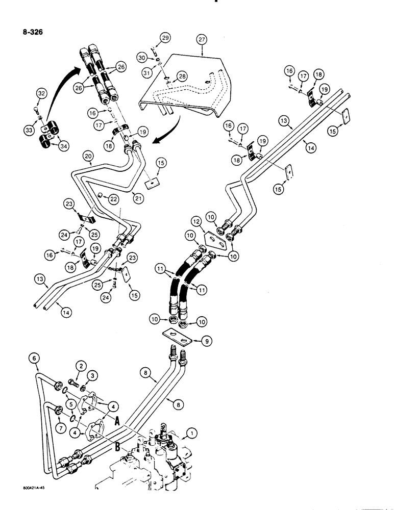 Схема запчастей Case 1455B - (8-326) - LOADER CLAM HYDRAULIC CIRCUIT (08) - HYDRAULICS