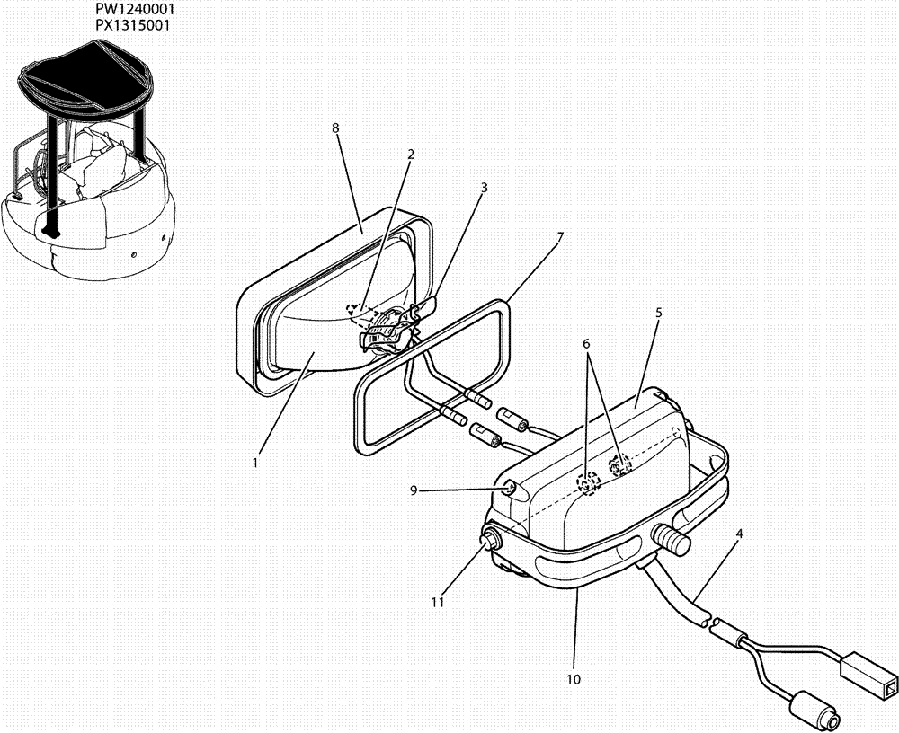 Схема запчастей Case CX36B - (01-050) - LIGHT ASSY, P/N PW80S00003F1 (55) - ELECTRICAL SYSTEMS