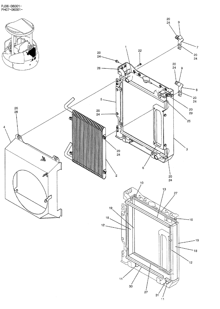 Схема запчастей Case CX50B - (01-008) - RADIATOR ASSY (PH05P00026F1) (05) - SUPERSTRUCTURE