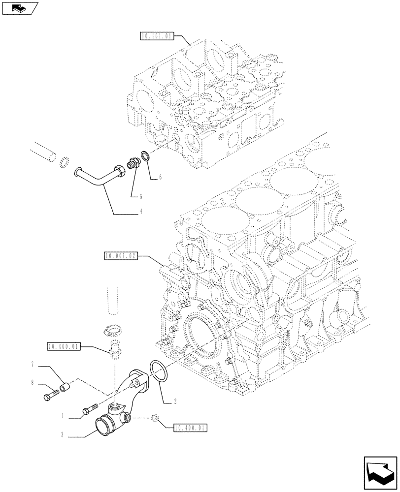 Схема запчастей Case F2CE9684E E017 - (10.402.03) - WATER PUMP PIPES (504311600-504153553) (01) - ENGINE