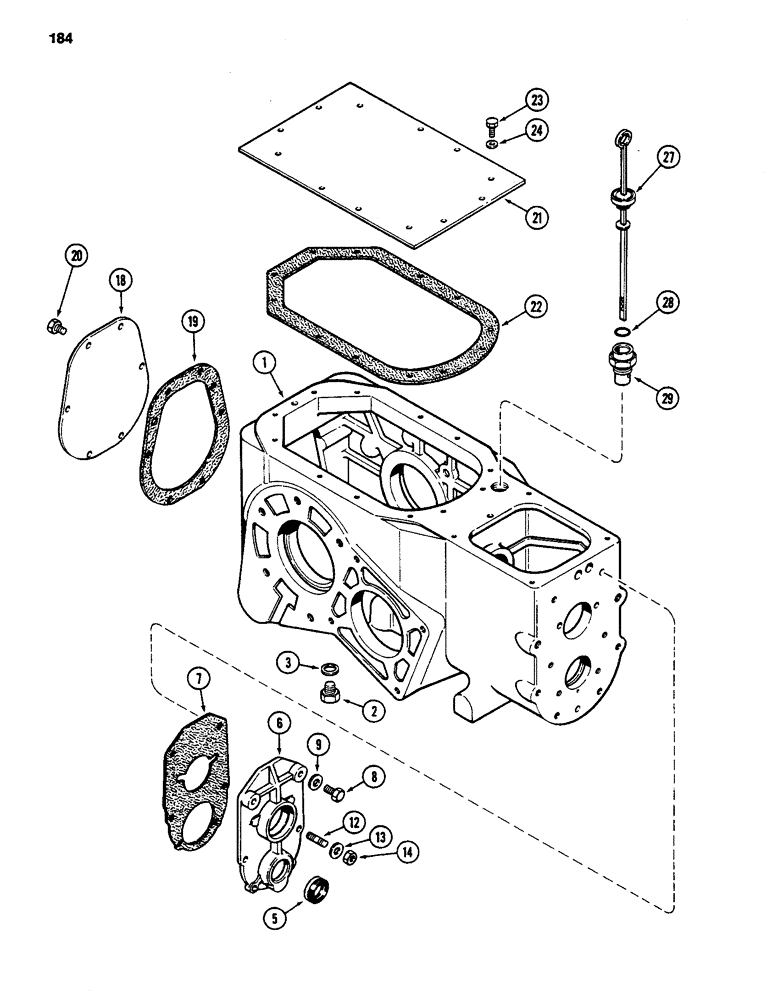 Схема запчастей Case 480D - (184) - TRANSMISSION HOUSING, TRANSAXLE, TRANSMISSION S/N 16270319 AND AFTER (27) - REAR AXLE SYSTEM