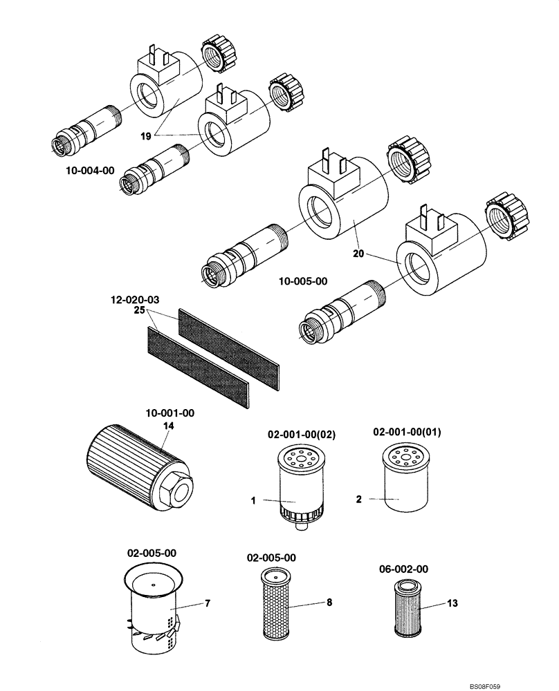 Схема запчастей Case SV208 - (01-001-00[05]) - FILTERS, QUICK REFERENCE (GROUP 544) (ND127535) (00) - PICTORIAL INDEX