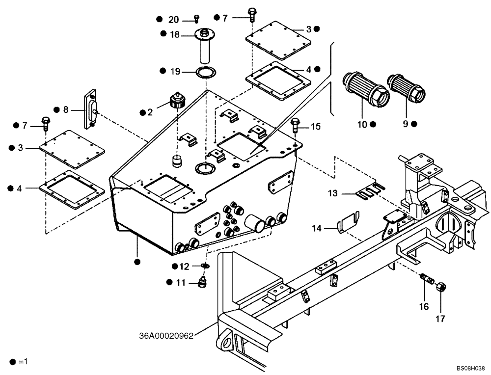 Схема запчастей Case 327B - (72A00050734[001]) - RESERVOIR, HYDRAULIC (84126801) (09) - Implement / Hydraulics / Frame / Brakes