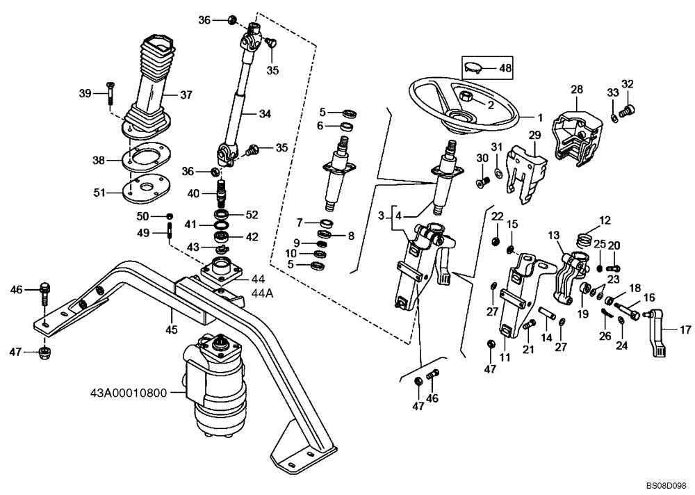 Схема запчастей Case 340B - (43A00010799[001]) - WHEEL / TILT STEERING COLUMN (87447801) (09) - Implement / Hydraulics / Frame / Brakes