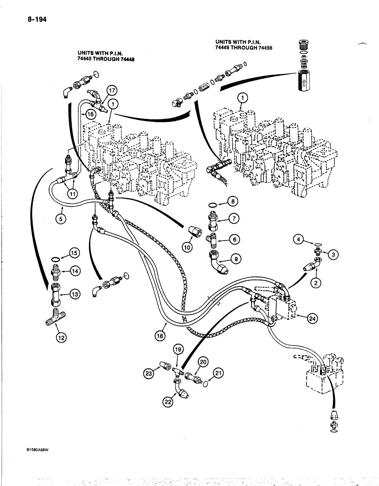 Схема запчастей Case 170B - (8-194) - HYDRAULIC CONTROL CIRCUIT, FOR HEAVY LIFT, P.I.N. 74400 THRU 74456 (08) - HYDRAULICS