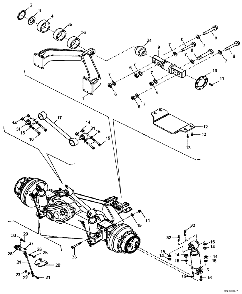 Схема запчастей Case 327B - (38A00010709[001]) - SUSPENSION INSTALL, FRONT- IF USED (P.I.N. HHD0327BN7PG57003 AND AFTER) (84209865) (09) - Implement / Hydraulics / Frame / Brakes