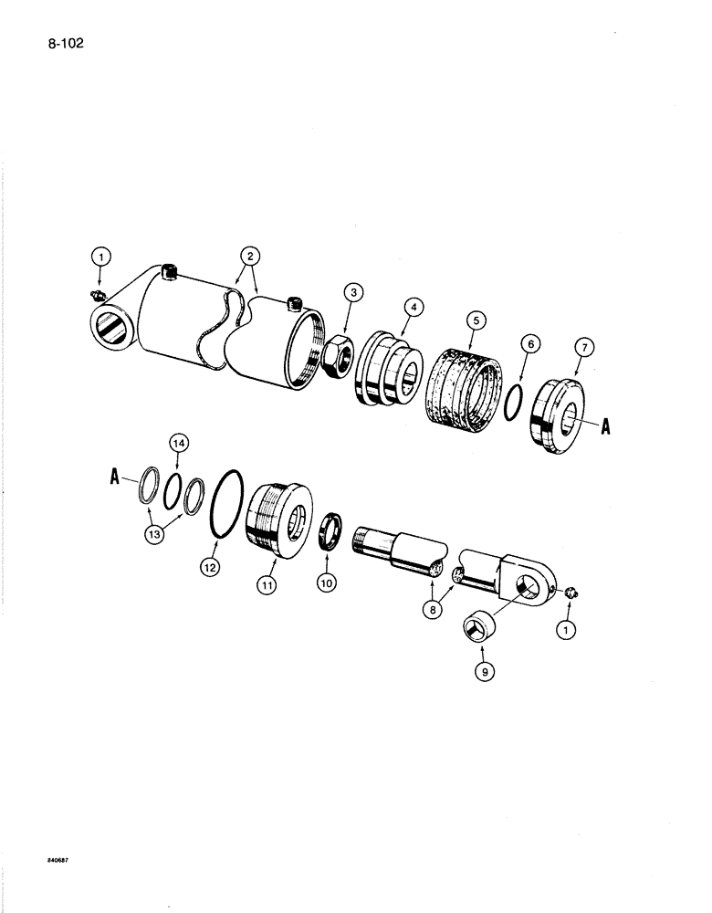 Схема запчастей Case 1086B - (8-102) - S37583 WRIST-O-TWIST CYLINDER, WITH SPLIT PISTON (08) - HYDRAULICS