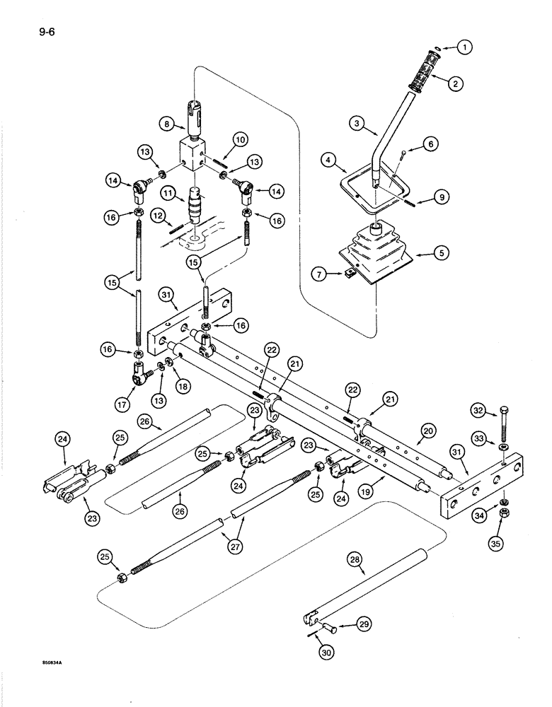 Схема запчастей Case 1086B - (9-006) - CONTROLS, HOIST AND AUXILIARY CONTROL LEVER AND LINKAGE (09) - CHASSIS