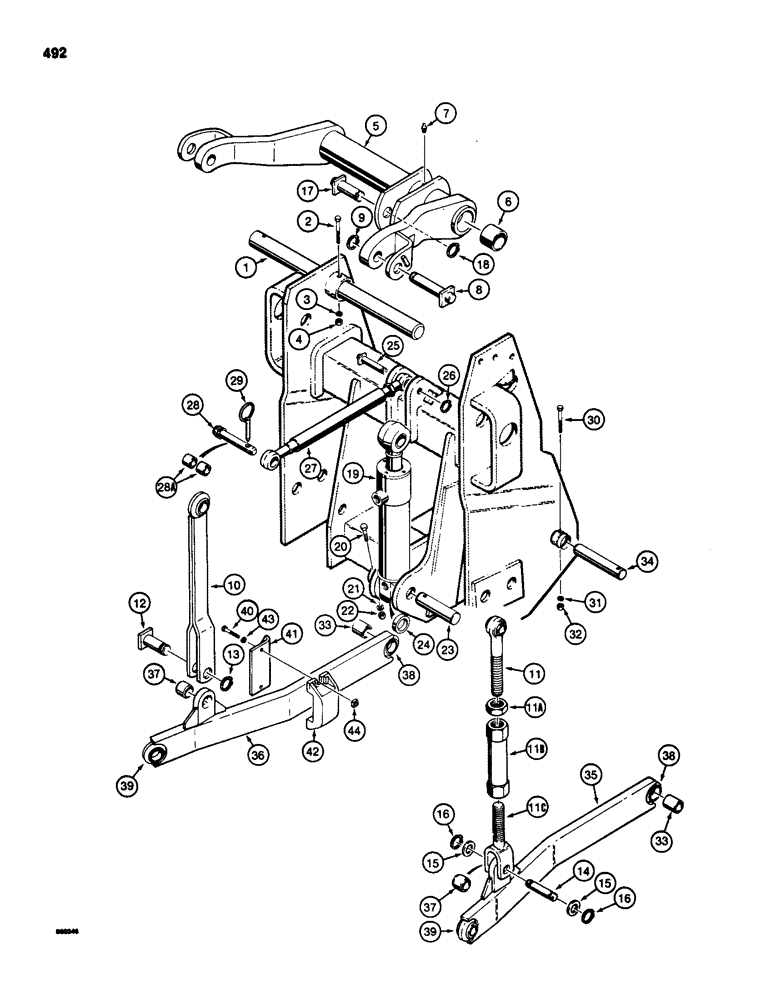 Схема запчастей Case 580D - (492) - THREE-POINT HITCH DRAFT ARMS, LINKAGE, AND CYLINDER, USED WITH MECHANICAL HITCH (09) - CHASSIS/ATTACHMENTS