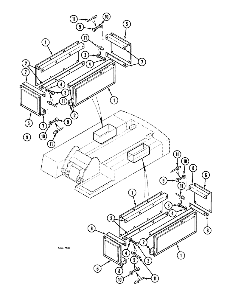 Схема запчастей Case 220B - (9-016) - AIR EXHAUST CHAMBERS, P.I.N. 74441 THROUGH 74597, P.I.N. 03201 AND AFTER (09) - CHASSIS