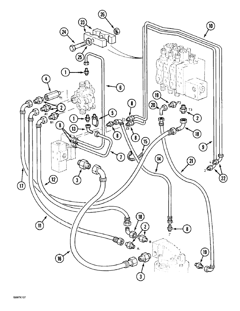 Схема запчастей Case 888 - (8C-16) - SWING MOTOR HYDRAULIC CIRCUIT, P.I.N. 15474 AND AFTER, P.I.N 106801 AND AFTER (08) - HYDRAULICS