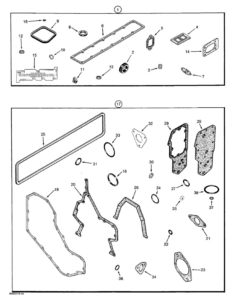 Схема запчастей Case 9030 - (2-44) - ENGINE GASKET KITS, 6T-590 ENGINE (02) - ENGINE