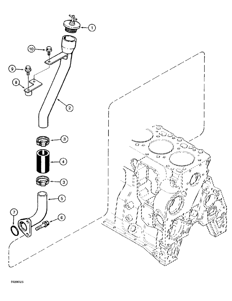 Схема запчастей Case 9020B - (2-074) - ENGINE OIL FILL ASSEMBLY, 4TA-390 ENGINE, PRIOR TO P.I.N. DAC02#2001 (02) - ENGINE