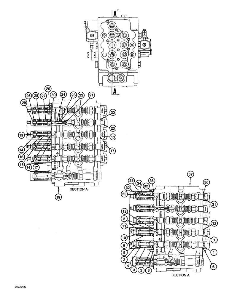 Схема запчастей Case 9060B - (8-182) - 163643A1 AND 171225A1 CONTROL VALVES, MAIN PILOT VALVES, FIVE-SPOOL VALVE BANK (08) - HYDRAULICS