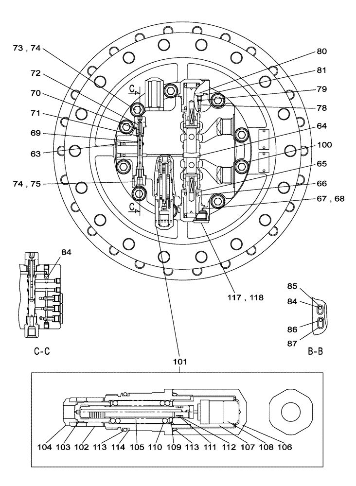 Схема запчастей Case CX300C - (07-012-00[01]) - TRAVEL MOTOR (08) - HYDRAULICS