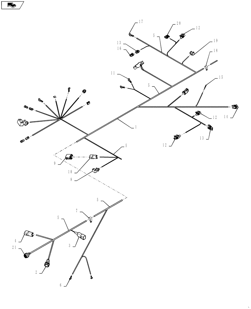 Схема запчастей Case 621F - (55.100.09[02]) - HARNESS, ENGINE AND REAR CHASSIS (55) - ELECTRICAL SYSTEMS