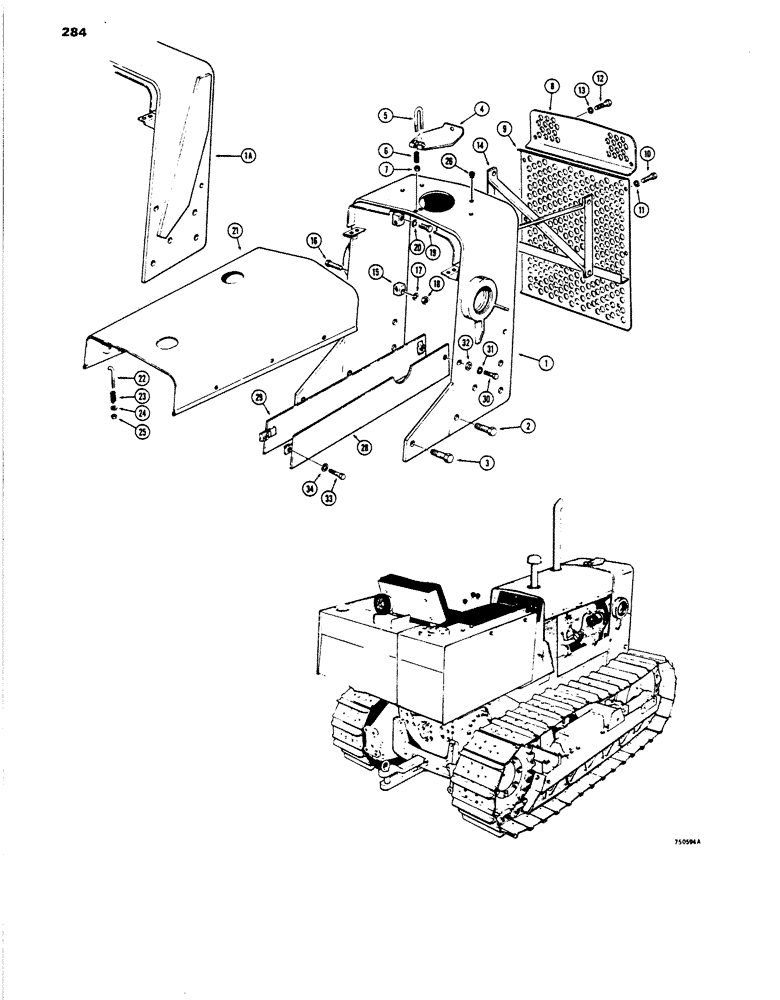 Схема запчастей Case 450 - (284) - HOOD, SHROUD AND GRILLE (05) - UPPERSTRUCTURE CHASSIS