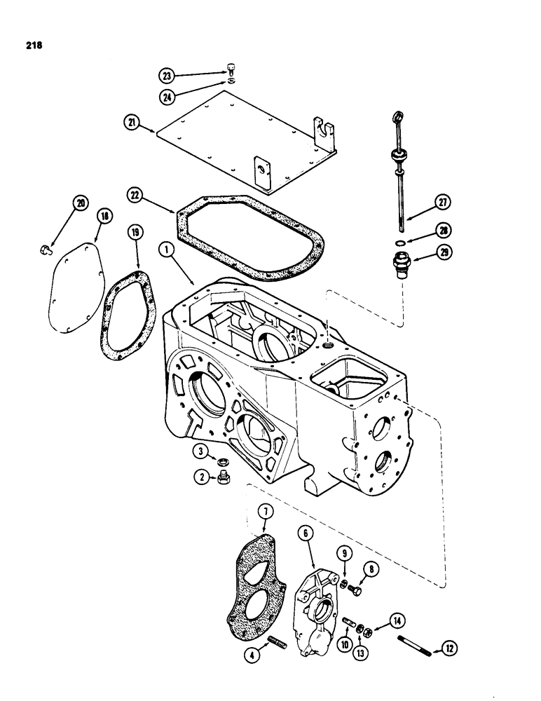 Схема запчастей Case 580D - (218) - TRANSAXLE TRANSMISSION HOUSING, WITH TURBOCHARGER (06) - POWER TRAIN