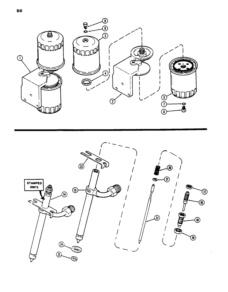 Схема запчастей Case 450 - (050) - FUEL FILTER, 207 DIESEL ENGINE (02) - FUEL SYSTEM