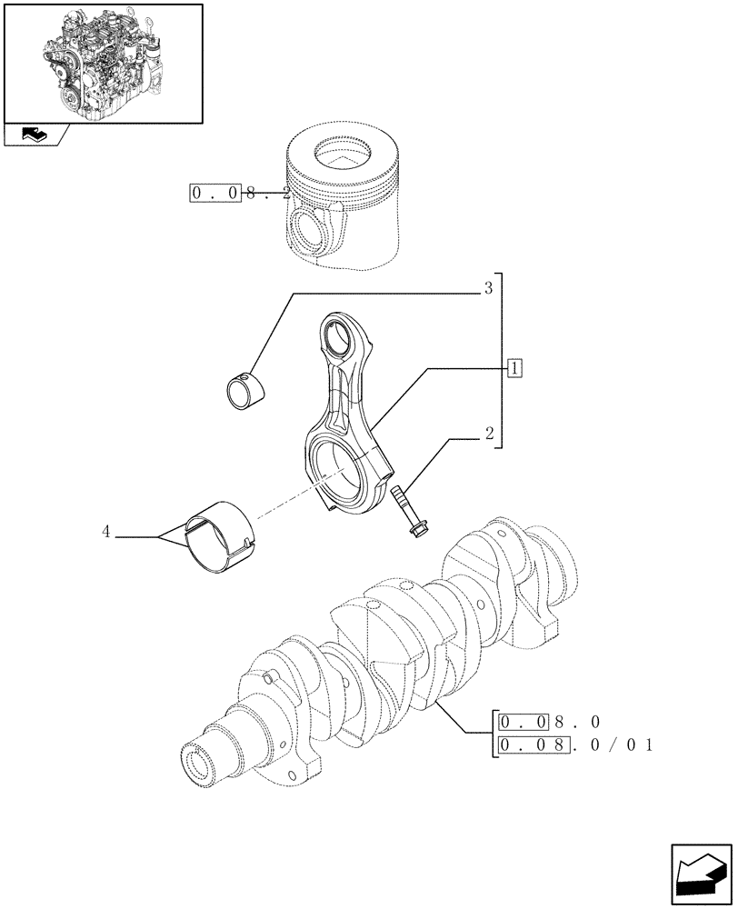 Схема запчастей Case 221E - (0.08.1) - CONNECTING ROD (01) - ENGINE