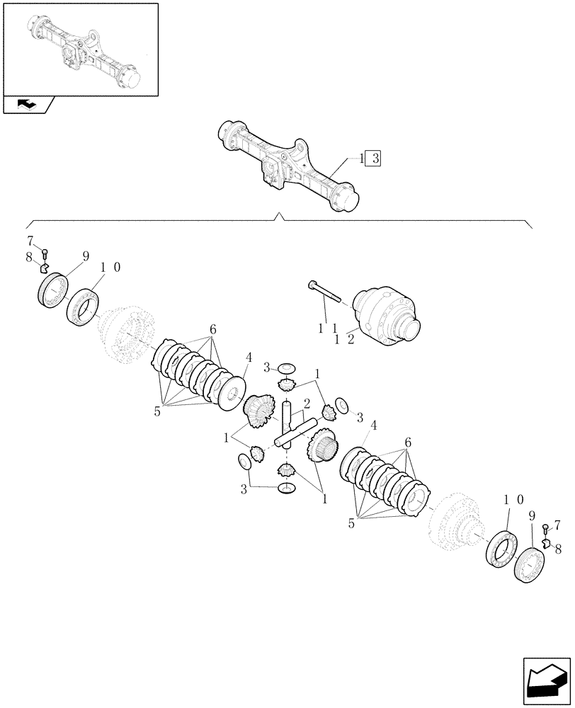 Схема запчастей Case 121E - (073/01[06]) - 20 KM/H REAR SELF-LOCKING AXLE: DIFFERENTIAL (05) - REAR AXLE