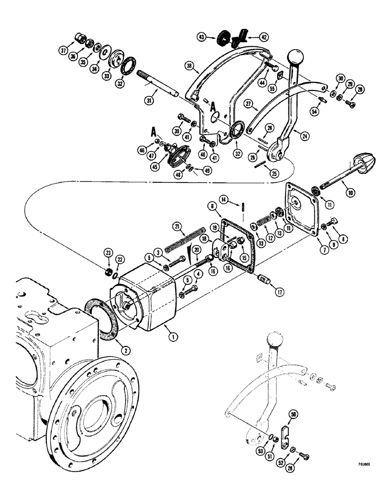 Схема запчастей Case 380CK - (044) - SELECTAMATIC CONTROL LEVER AND QUADRANT 