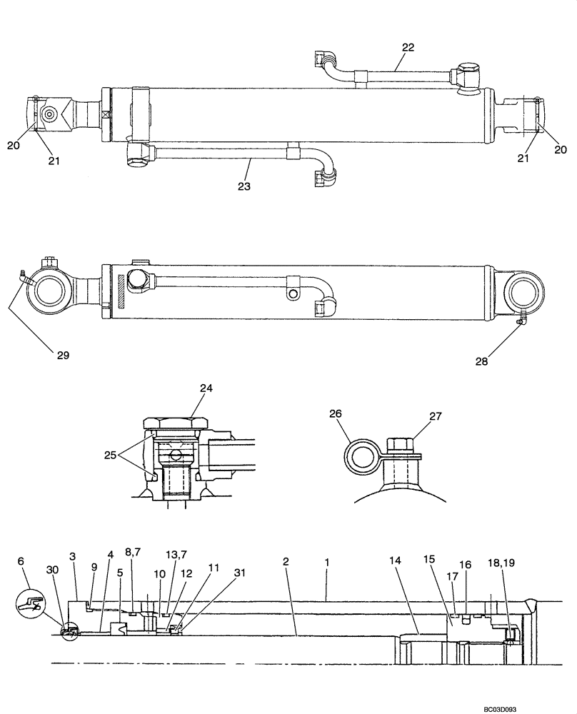 Схема запчастей Case CX31 - (08-77[00]) - CYLINDER ASSY, BOOM - CAB (CX31 ASN PW10 - 22001) (08) - HYDRAULICS