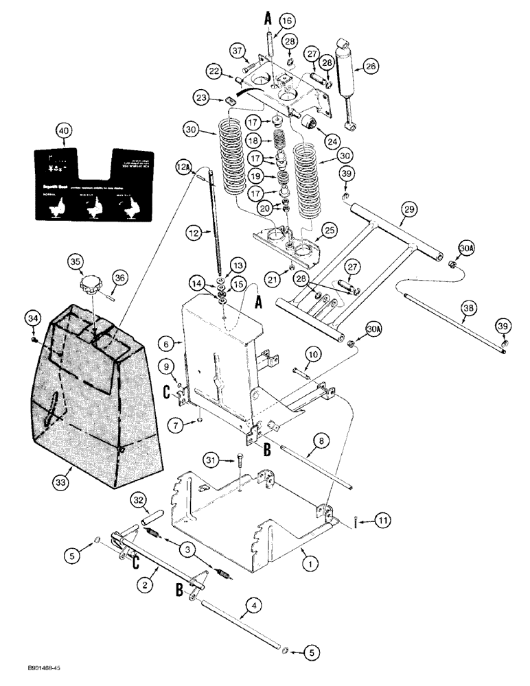 Схема запчастей Case 580SK - (9-122) - SUSPENSION SEAT ADJUSTER ASSEMBLY (09) - CHASSIS/ATTACHMENTS